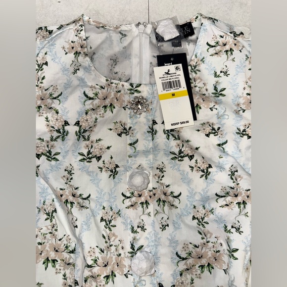 Danielle Bernstein Floral-Print Rhinestone Dress size Medium M floral blue - Picture 4 of 8